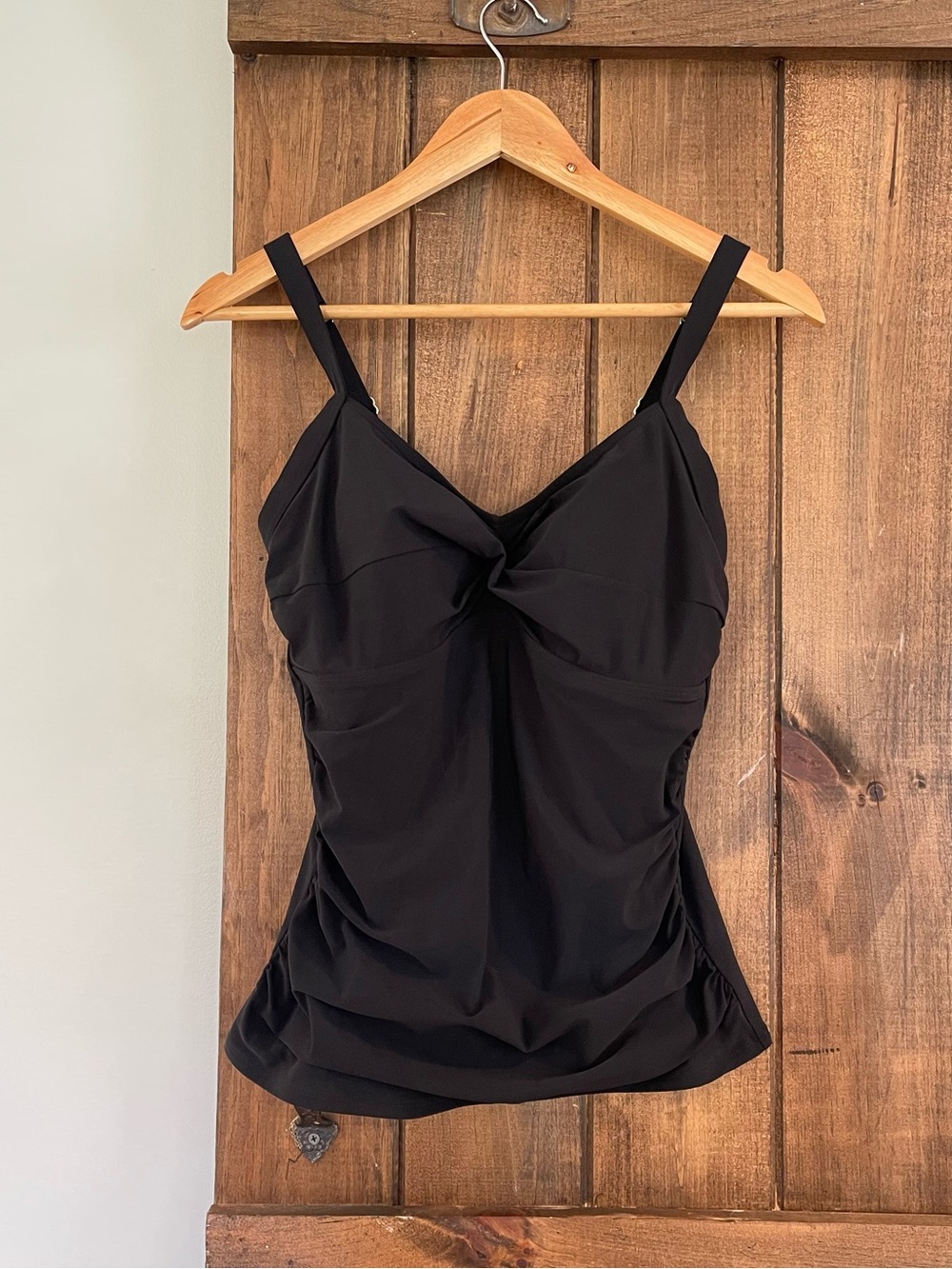 L.L. Bean Black Twist Front Tankini Swimsuit Top Size 10 Medium
